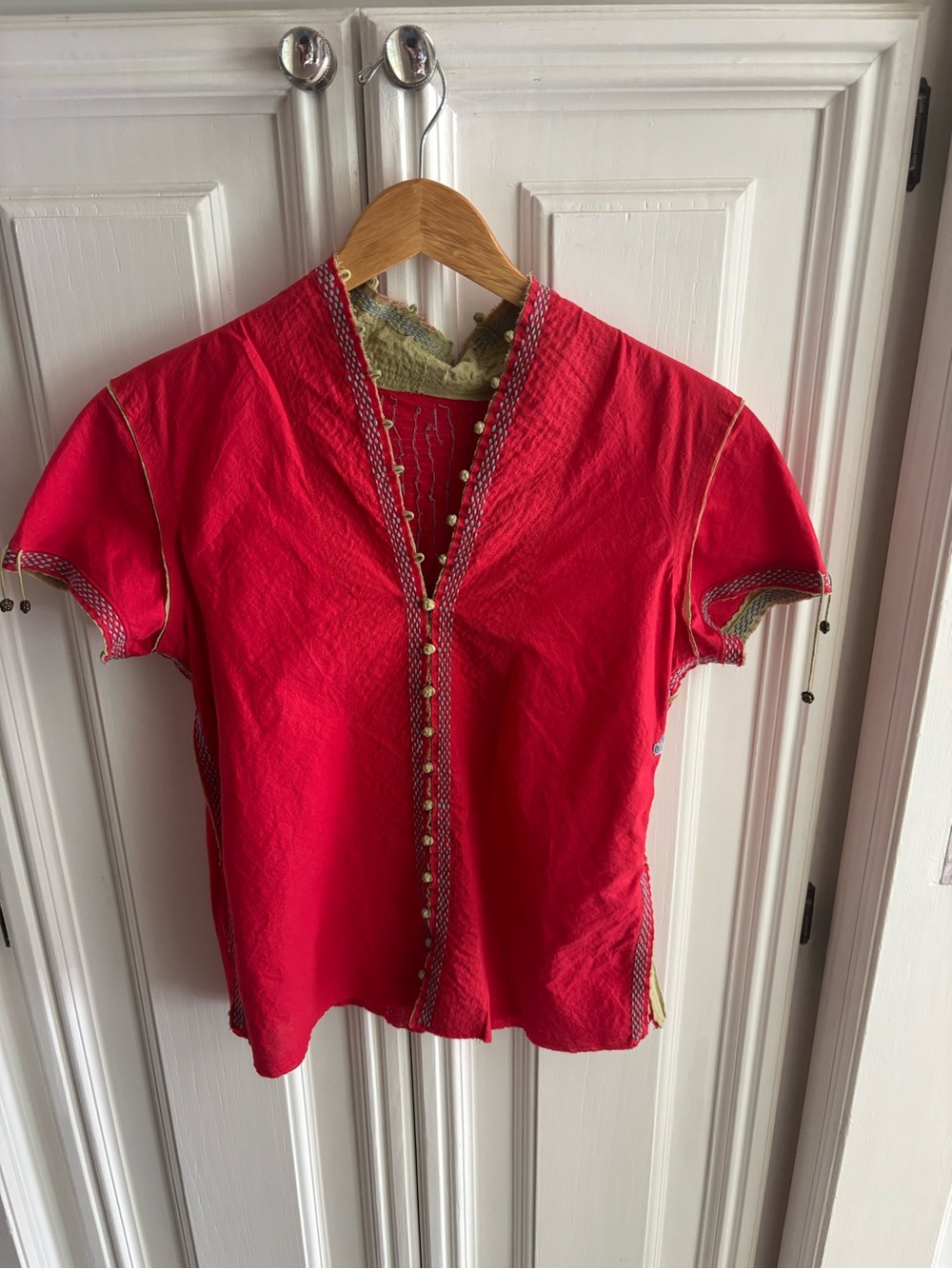 Vintage Vietnamese top with button knot closures and dragonfly embroidery